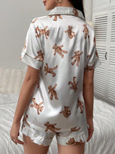 Conjunto de pijama con estampado de oso ribete en contraste de satén
